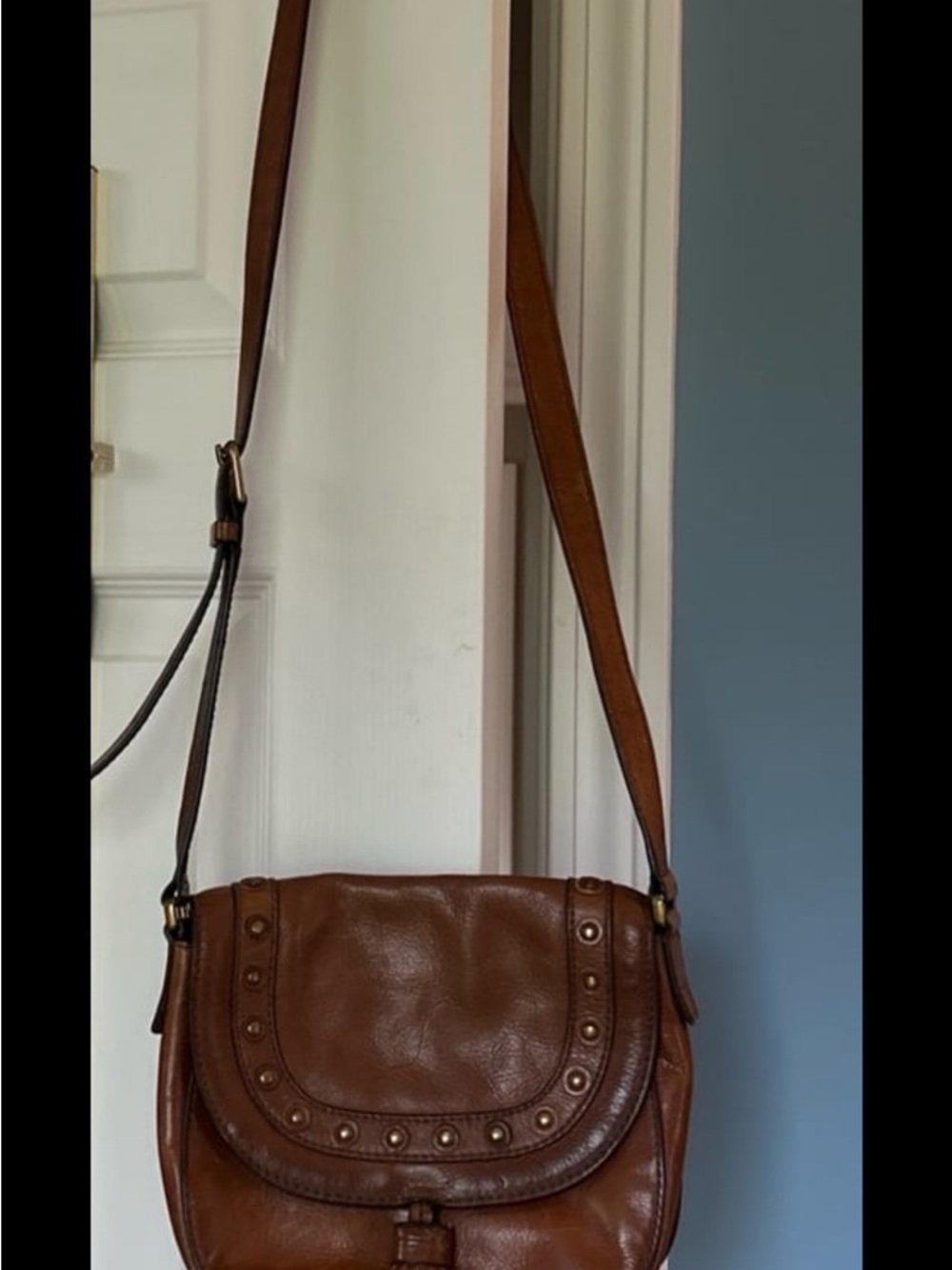 Fossil Brown Studded Leather Crossbody Bag